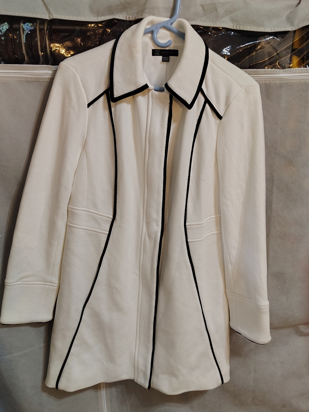 INC International Concepts Cream Trench Coat with Black Piping
